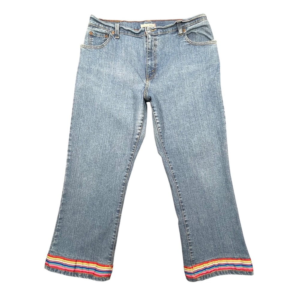 Vintage Y2K Levis Blue 550 Relaxed Boot Cut Striped Hem Jeans Womens 16 S